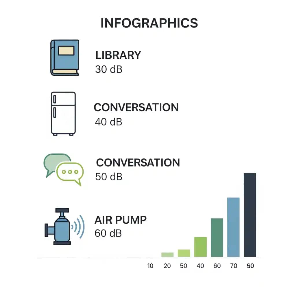 DWC Air Pumps 2025: Silence Your Grow Room Without Starving Roots 2 a morden Infographic comparing decibel levels