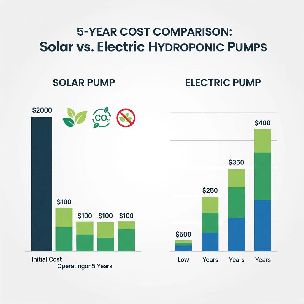 Solar Hydroponic Pumps Exposed: The Quiet & Reliable Truth Brands Hide (Lab Tested) 6 Infographic comparing solar and electric pump costs