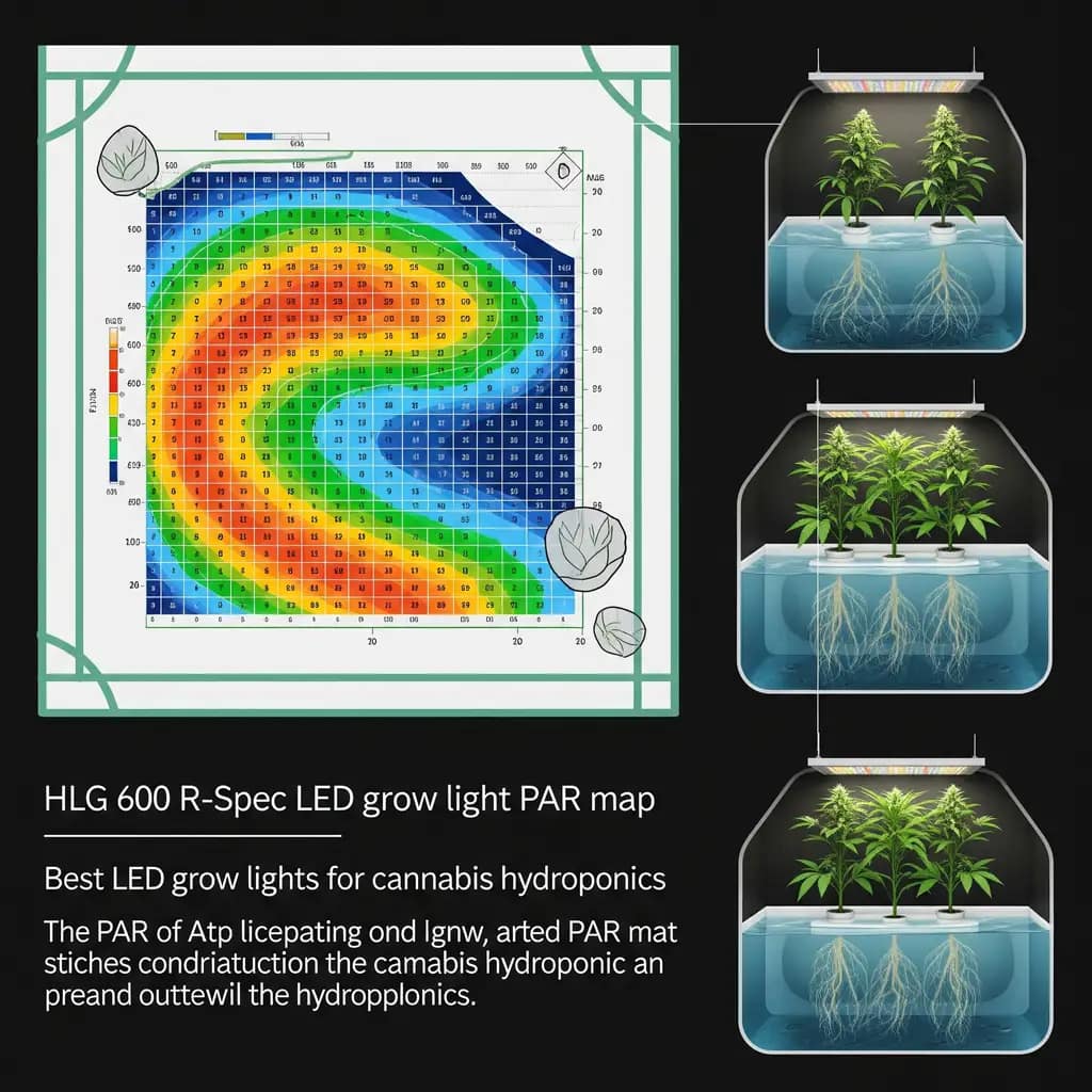 No-BS Hydroponic Cannabis Gear Guide: What Actually Works 3 HLG 600 R-Spec LED grow light PAR map | Best LED grow lights for cannabis hydroponics