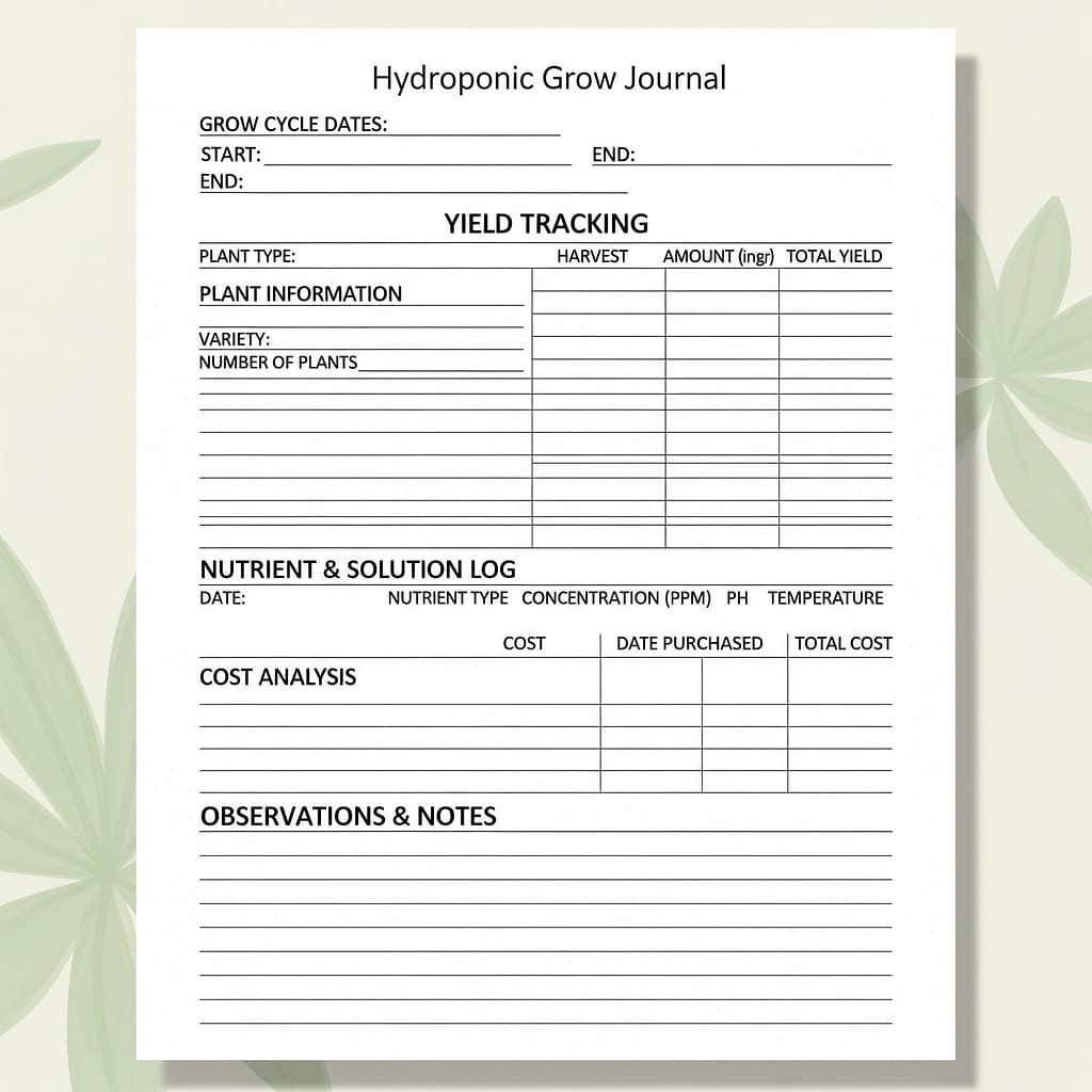 Hydroponic Grow Journal: The Template for Success 1 Hydroponic grow journal template for tracking yield and costs