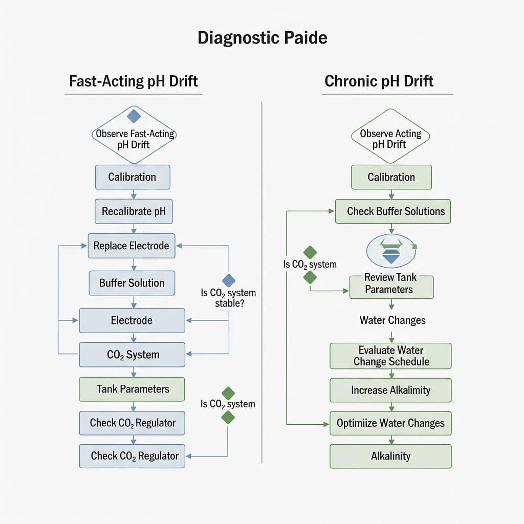 Hydroponic Troubleshooting Guide for pH, EC & Roots 2 A visual guide or mini-flowchart showing the diagnostic paths for fast-acting vs. chronic pH drift.