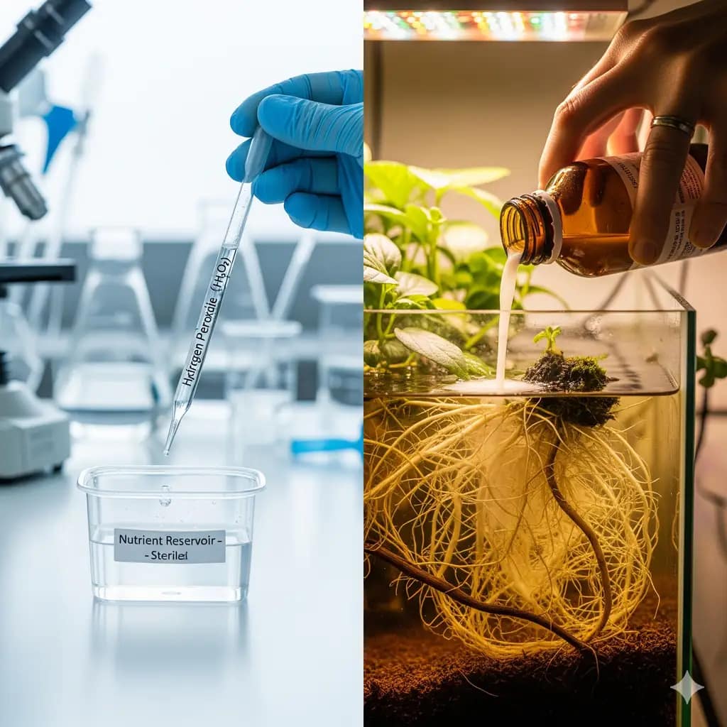 Hydroponic Root Rot Prevention Decoded: Tame Temps, Sterile vs Biologic Warfare & Flow Tactics That Actually Work 2 A visual comparison of the sterile protocol using UV light and the biologic approach with beneficial microbes for pythium prevention.