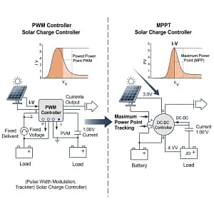 Solar Hydroponic Pumps Exposed: The Quiet & Reliable Truth Brands Hide (Lab Tested) 9 A comparison of an MPPT and PWM solar charge controller for an off-grid hydroponics setup.