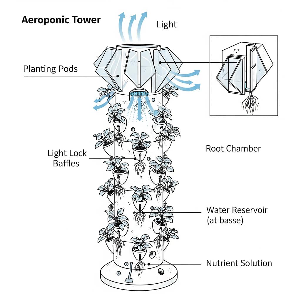 Diagram of aeroponic tower light lock