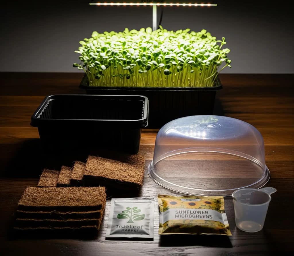 TrueLeaf Market Deluxe Microgreens Kit components and yield | professional microgreen starter kit