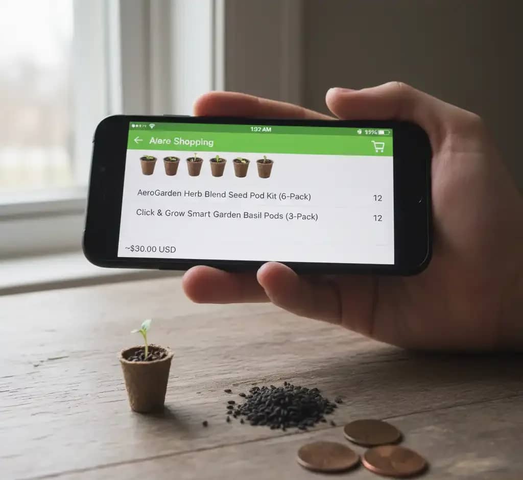 Comparison of the high cost of proprietary seed pods for hydroponic kits versus the low cost of bulk seeds.