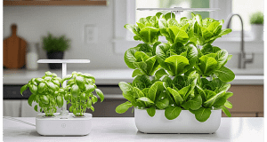 A visual comparison of the Click & Grow Smart Garden 3 and Smart Garden 9, highlighting the size and capacity differences for growing plants.