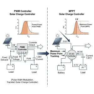 A comparison of an MPPT and PWM solar charge controller for an off-grid hydroponics setup.