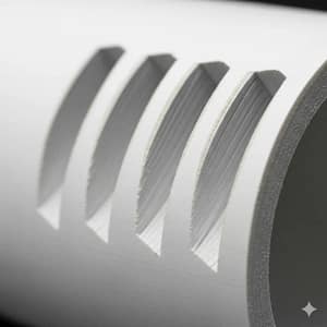 Close-up of 4-inch PVC pipe with sanded 45-degree holes for a vertical hydroponic tower.