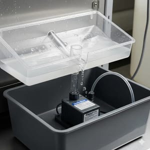 A dual catch tray system with a condensate pump for preventing water damage in a vertical hydroponic garden.
