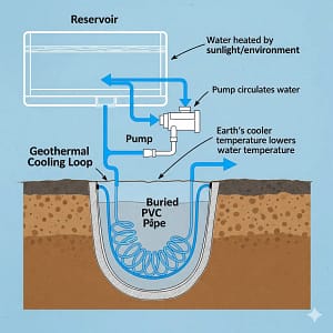 A blueprint of a geothermal radiator loop for a hydroponic cooling system.