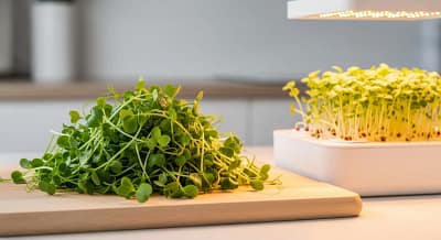 Freshly harvested hydroponic microgreens ready for consumption from a soilless system