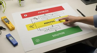 A printable hydroponic troubleshooting flowchart showing a systematic way to diagnose plant problems.