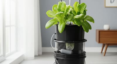 A quiet indoor hydroponics setup in a modern apartment.
