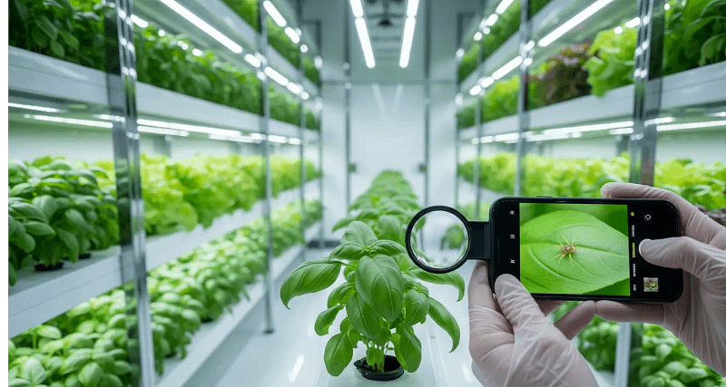 Root aphid infestation on hydroponic cannabis roots | Blue-green aphids clustered with honeydew