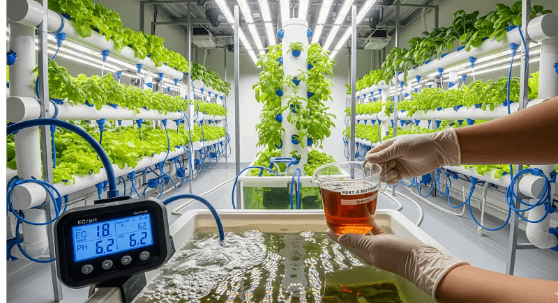 A side-by-side comparison of EC and PPM readings from hydroponic nutrients, showing the importance of using a consistent conversion scale.