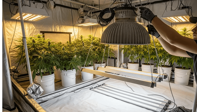 A grower performing hydroponic upgrades inside a grow tent, symbolizing a smart investment in a more efficient and powerful system