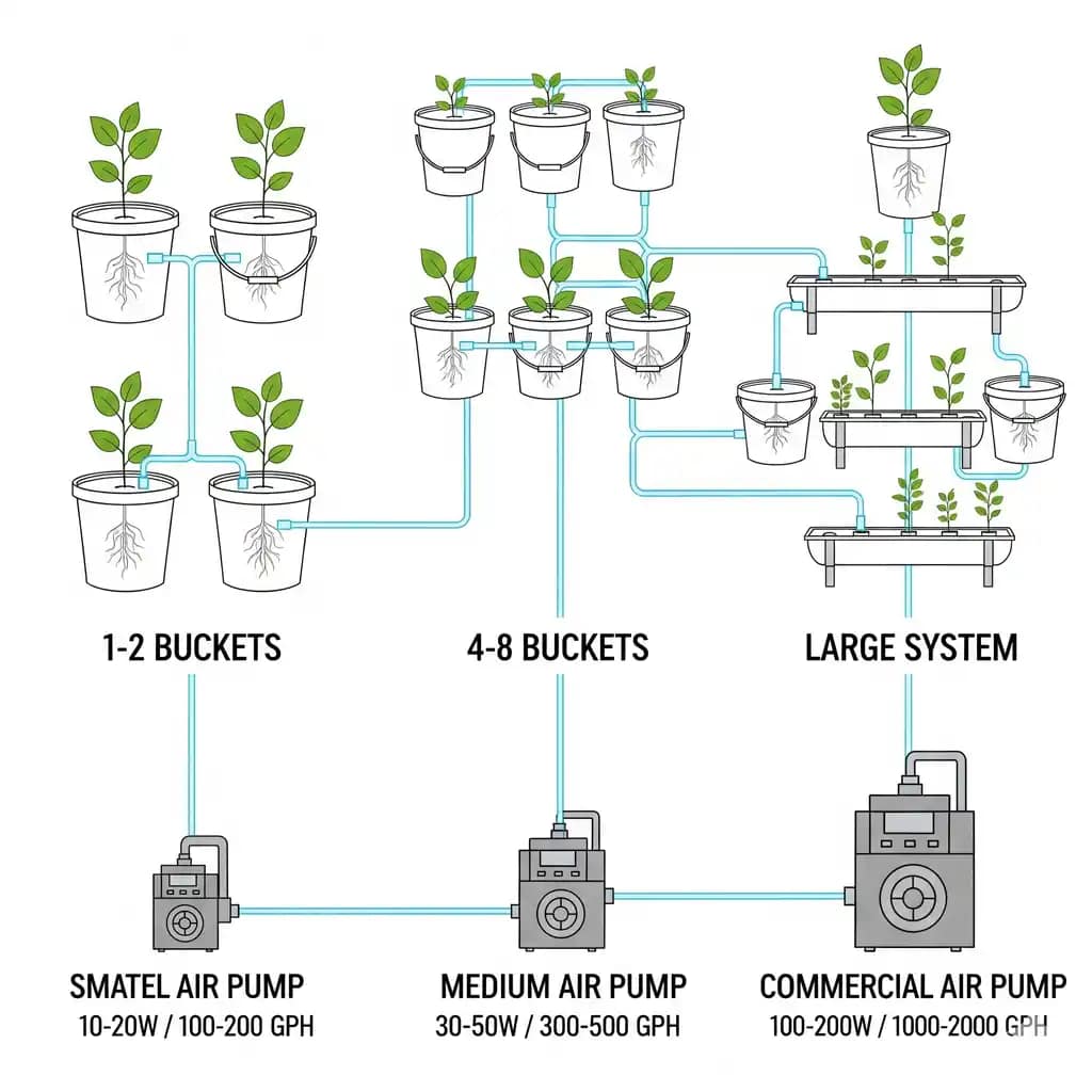 Infographic diagram showing three hydroponic setups