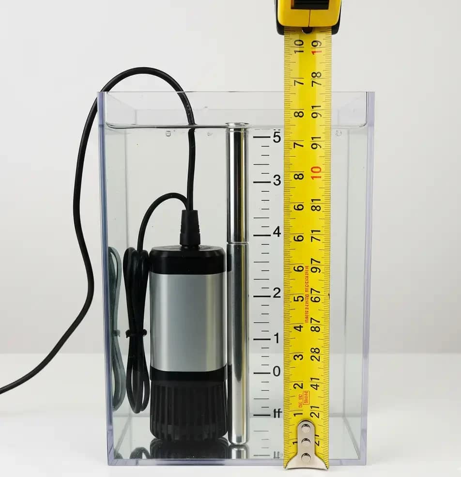 A measurement of the pump's head height, a crucial factor for a hydroponic pump's flow rate.